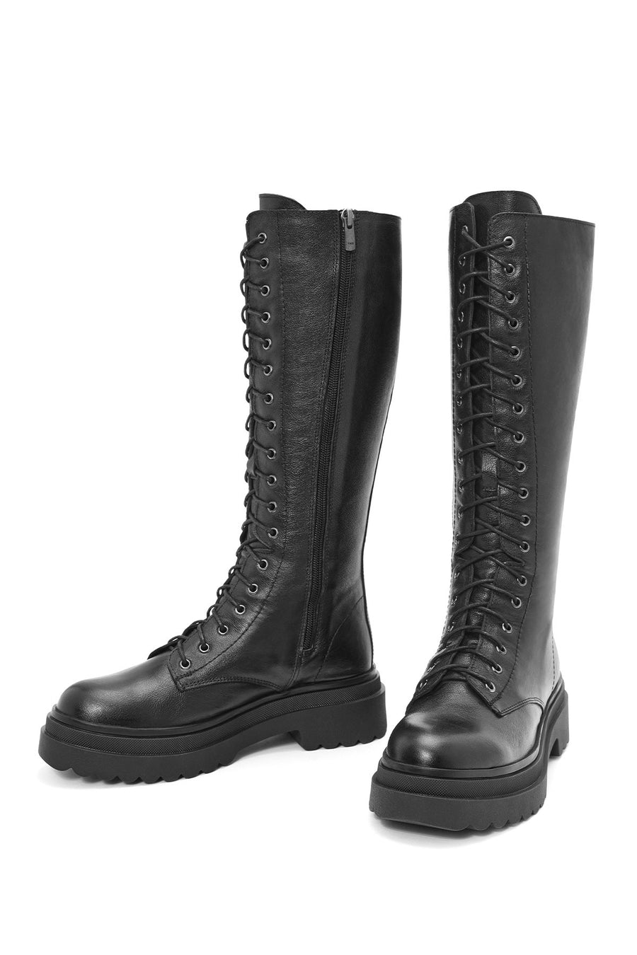 Women's Black Zippered Leather Boots