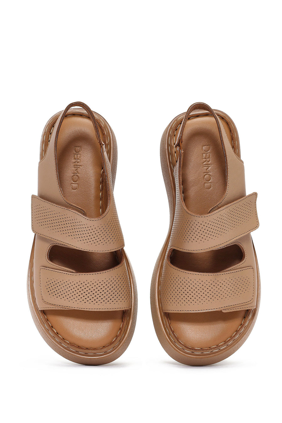 Kadın Camel Bantlı Kalın Tabanlı Deri Comfort Sandalet