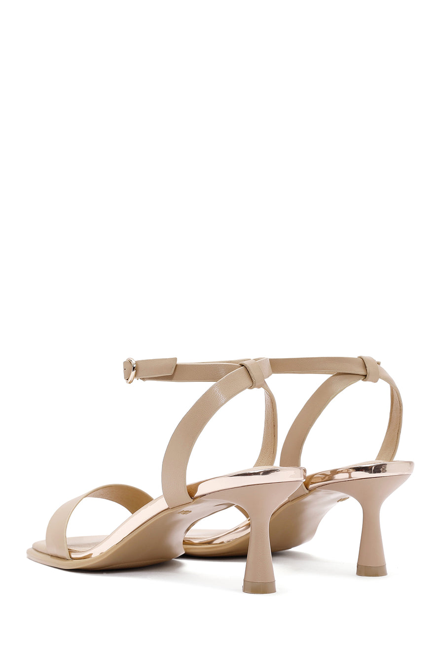 Women's Beige Ankle Strap Heeled Sandals