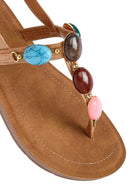 Women's Beige Flip Flop Sandals with Stones | Derimod