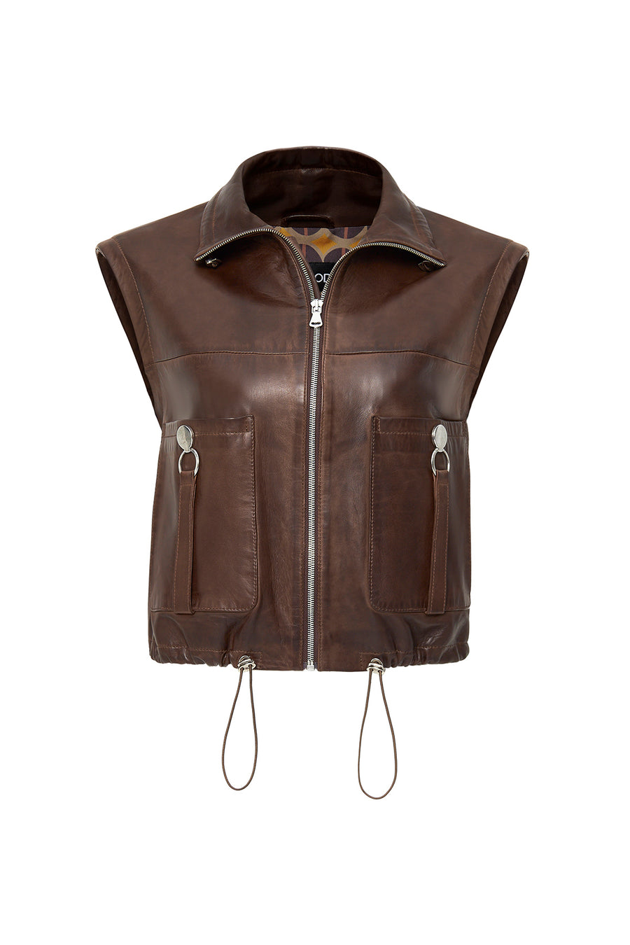 Edwina Women's Brown Leather Jacket with Removable Sleeves