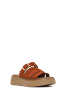 Women's Cinnamon Thick Soled Suede Leather Comfort Slippers | Derimod