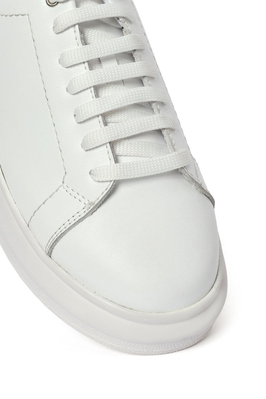 Women's White Lace-up Thick-Sole Leather Sneaker
