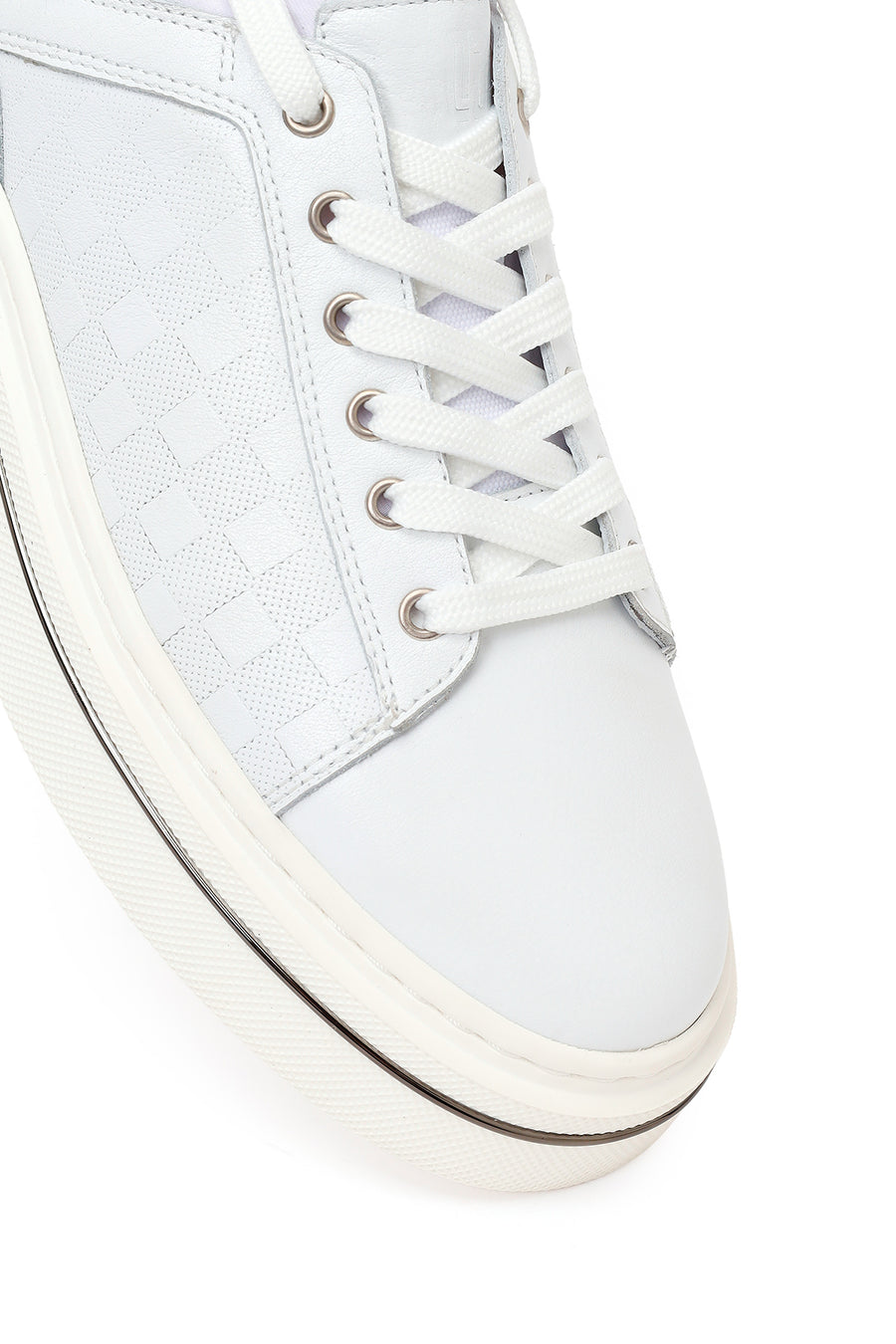 Erkek Beyaz Bağcıklı Deri Sneaker