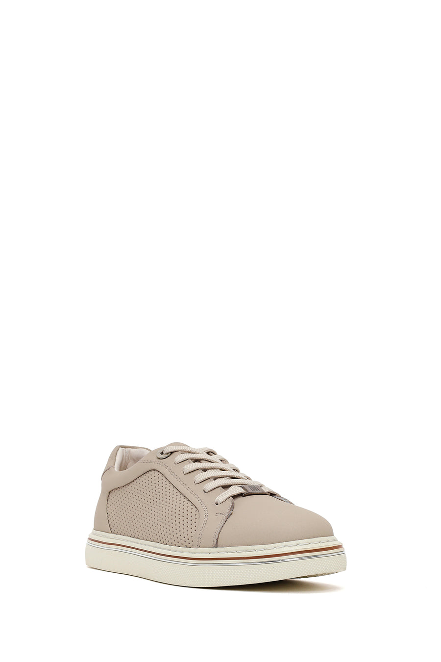 Erkek Bej Bağcıklı Deri Sneaker