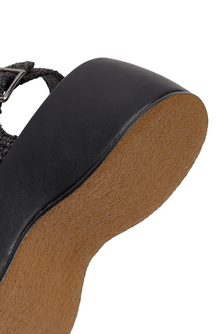 Women's Black Double Buckle Thick-Soled Braided Sandals