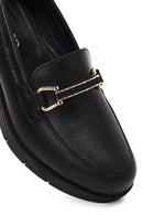 Woman Black Buckled Wedge Leather Comfort Loafer | Derimod