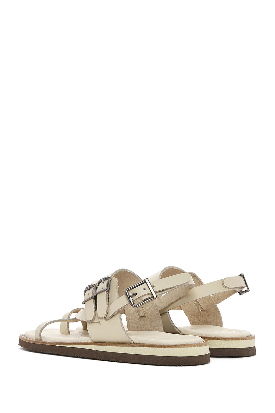 Woman Beige Wrist Strap Fingertips Leather Sandals