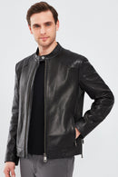 Jackson Men's Black Slim-Fit Sports Leather Coat | Derimod