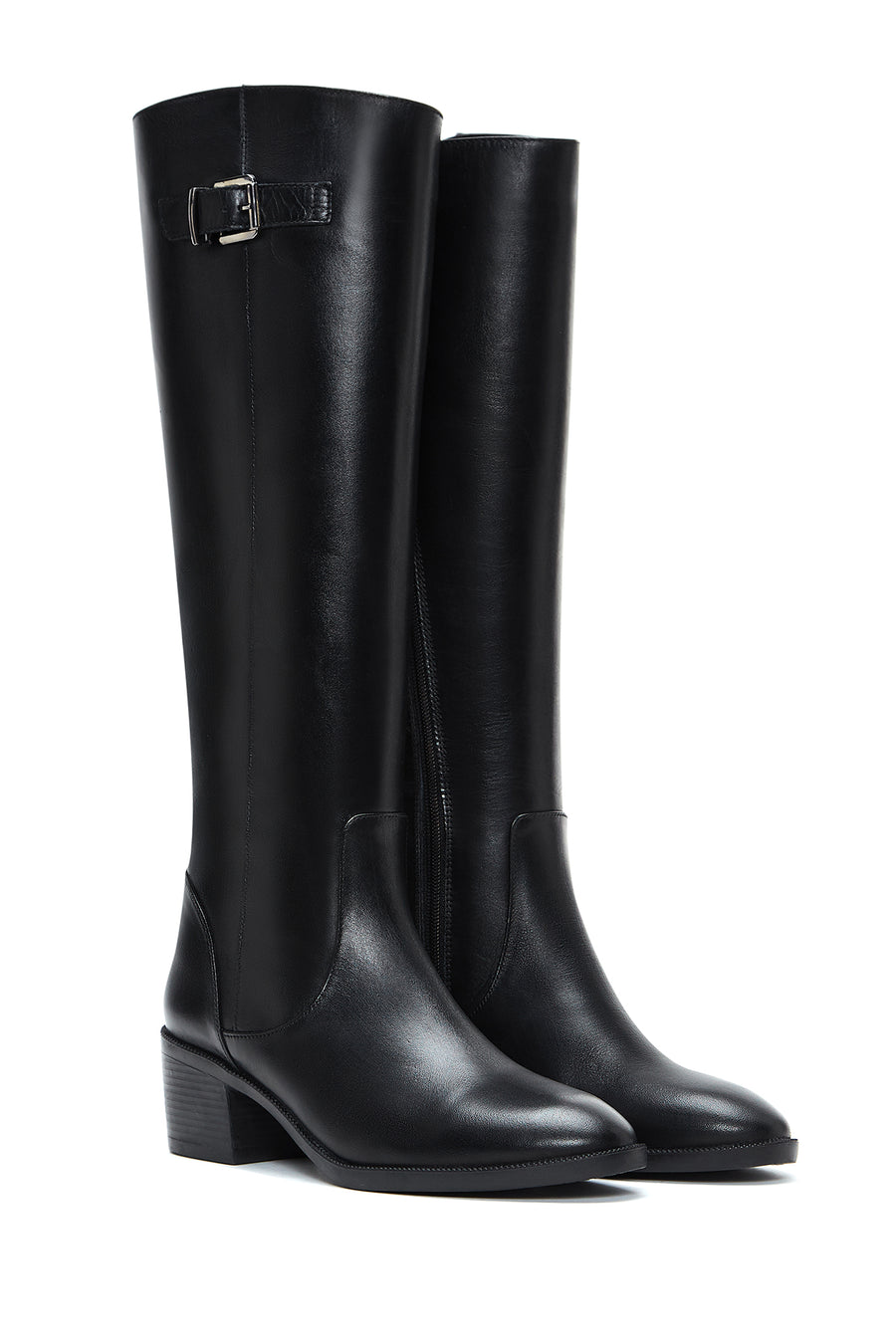 Women's Black Leather Buckle Boots