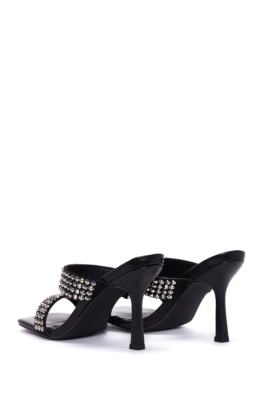 Women's Black Stone Heeled Slippers