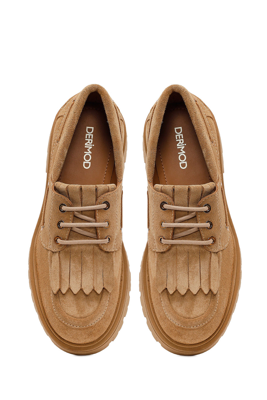 Woman Camel Lace-Up Thick-Soled Suede Casual Shoes