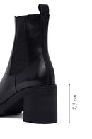 Woman Black Chunky Heels Leather Boat | Derimod