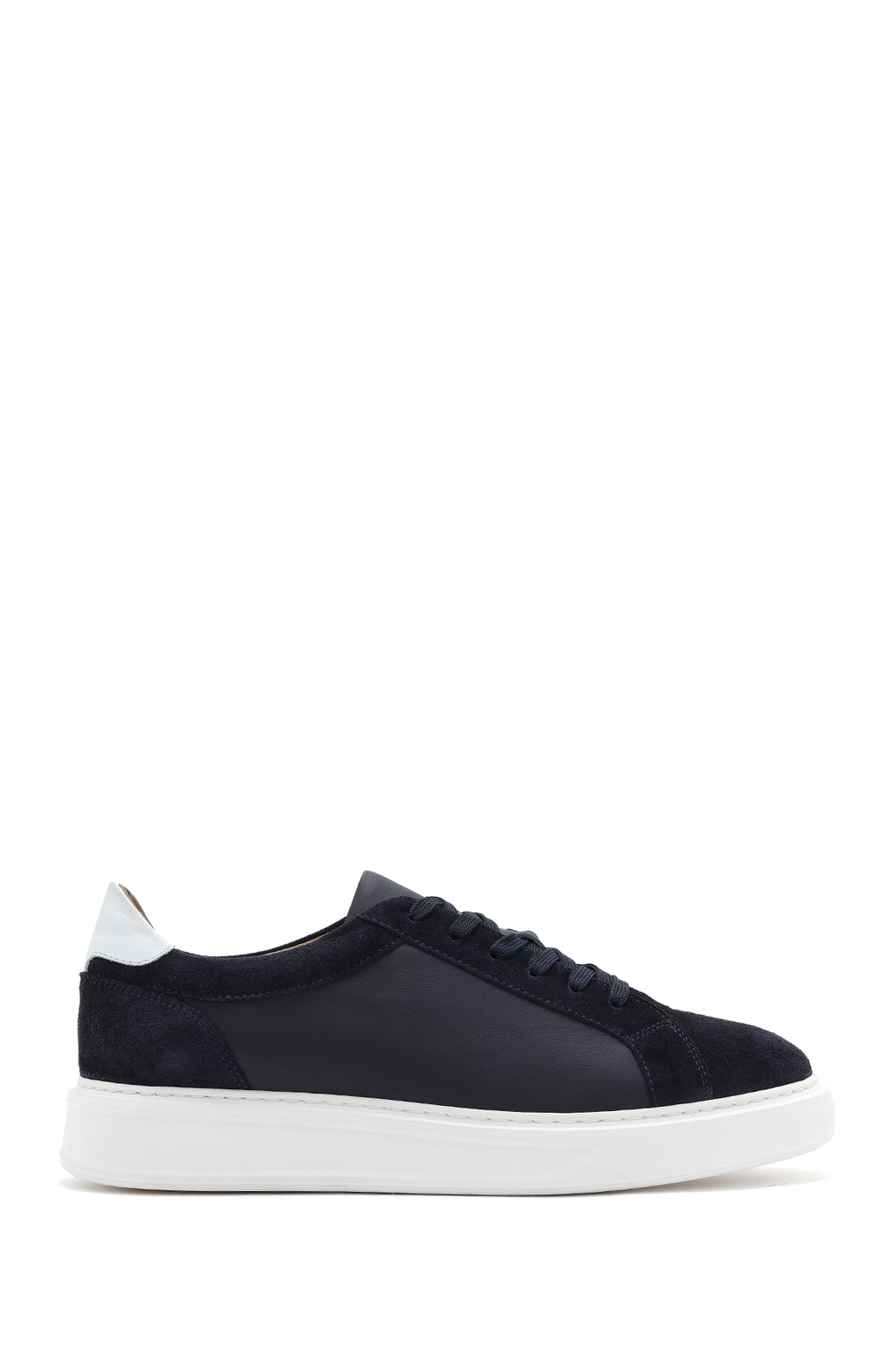 Erkek Lacivert Bağcıklı Deri Sneaker