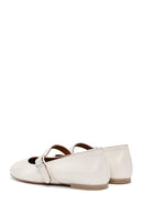 Women's White Buckled Leather Ballerinas | Derimod