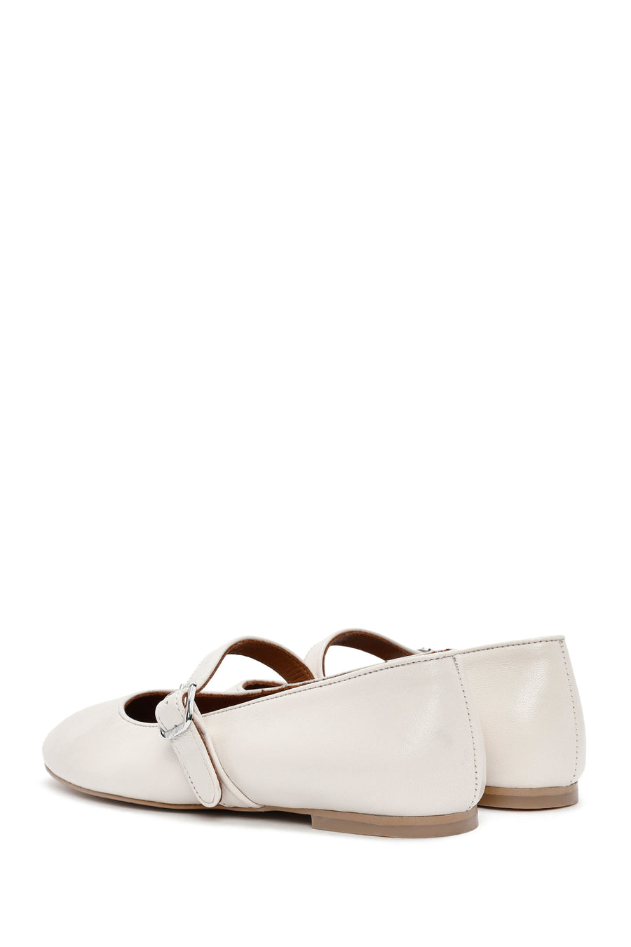 Women's White Buckled Leather Ballerinas