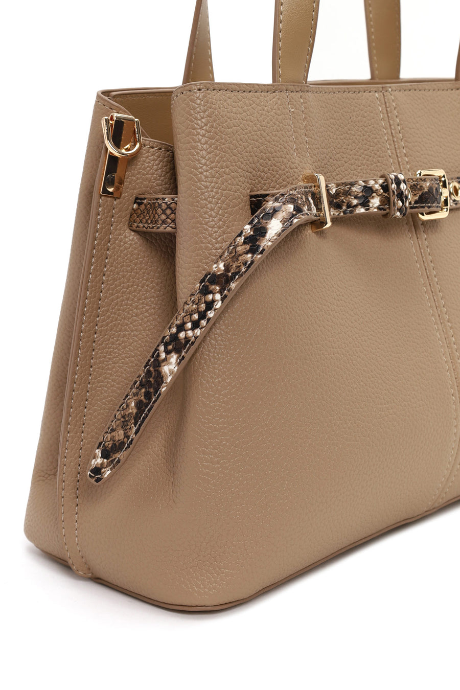 Woman Dark Beige Long-Strap Patterned Shoulder Bag