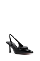 Women's Black Open Back Thin Heeled Leather Shoes | Derimod