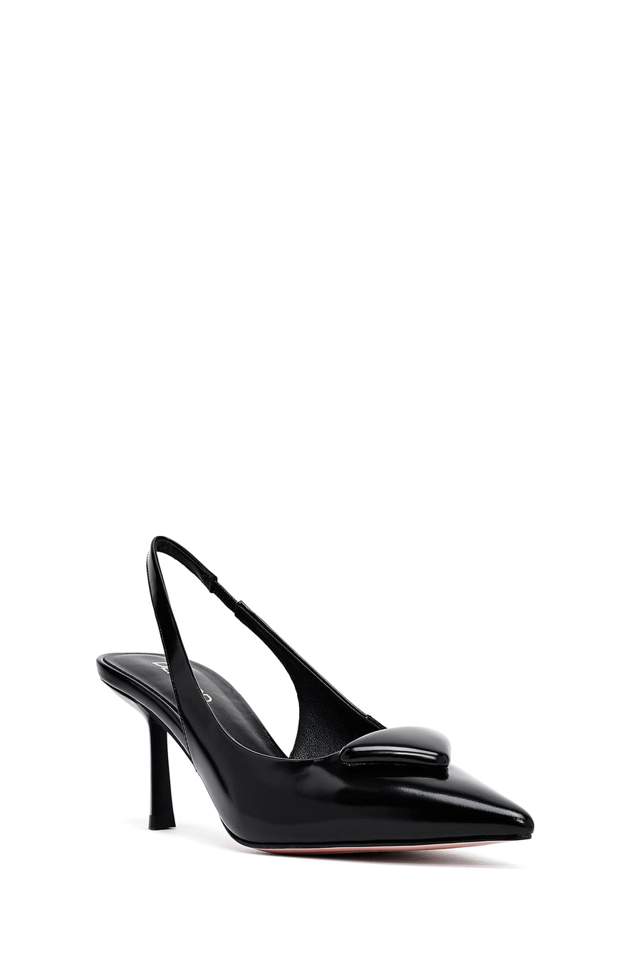 Women's Black Open Back Thin Heeled Leather Shoes