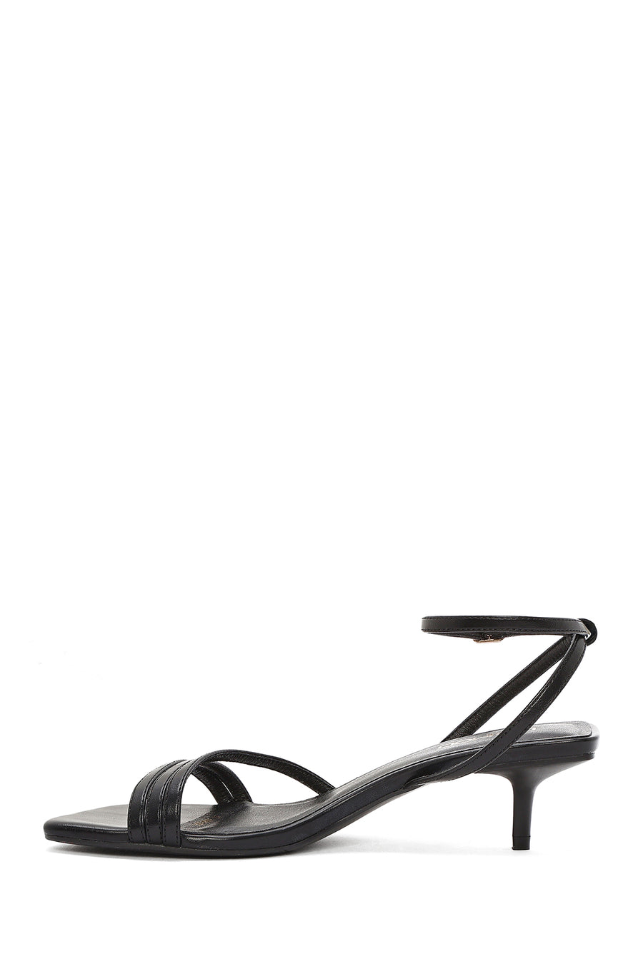 Women's Black Ankle Strap Heeled Patent Leather Sandals