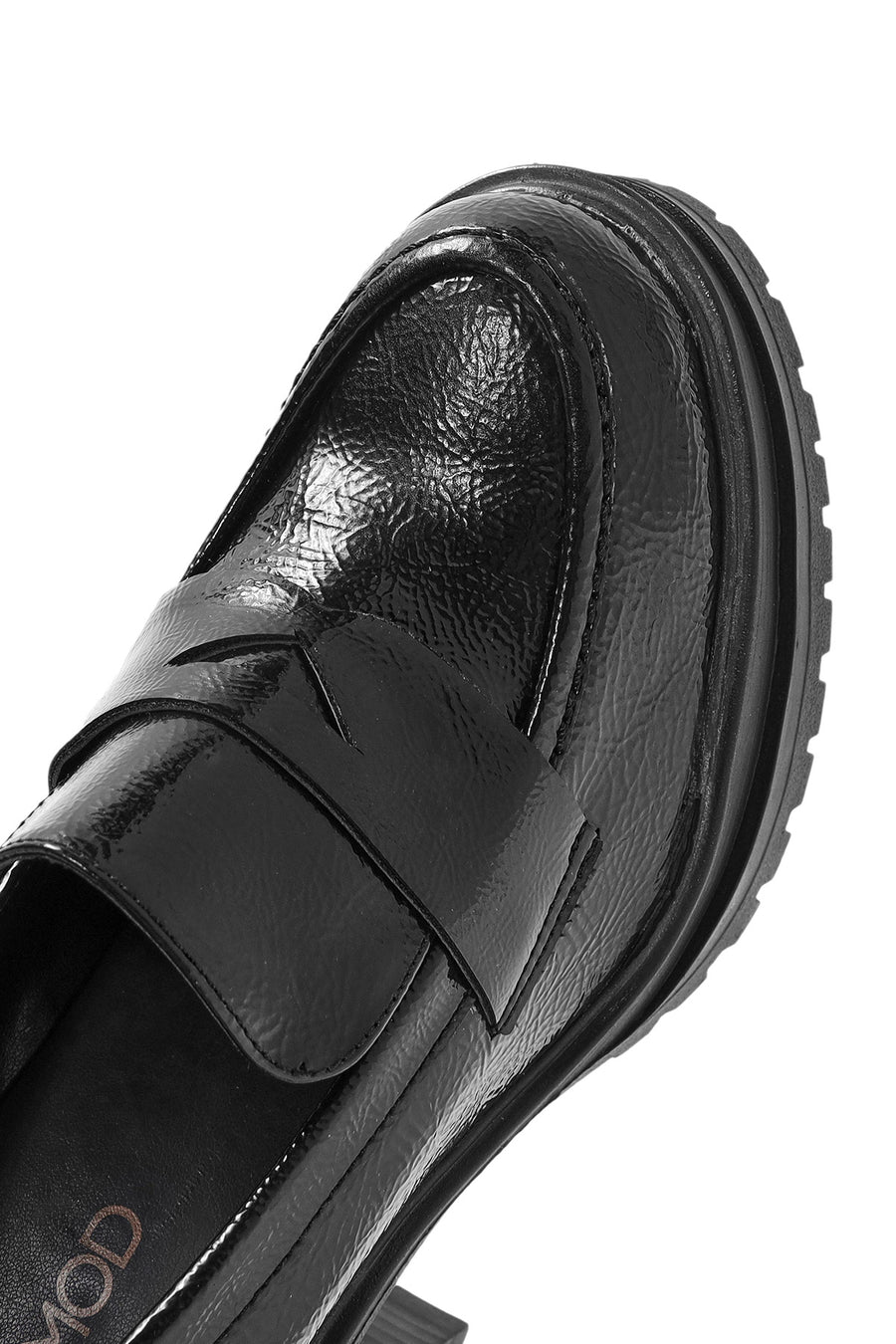 Women's Black Thick Heel Patent Leather Masculine Loafer
