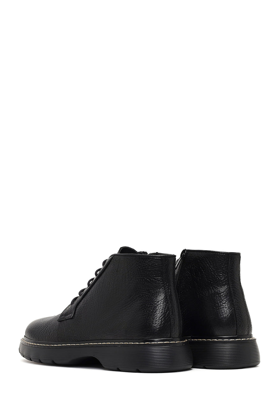 Men's Black Lace-Up Zipper Leather Casual Boot
