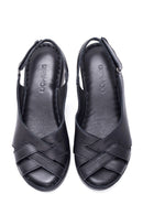 Women's Black Leather Wedge Heel Comfort Sandals | Derimod