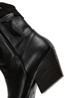 Women's Black Leather Cowboy Heeled Boots | Derimod