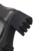 Women's Black Zippered Thick Heeled Leather Boot | Derimod