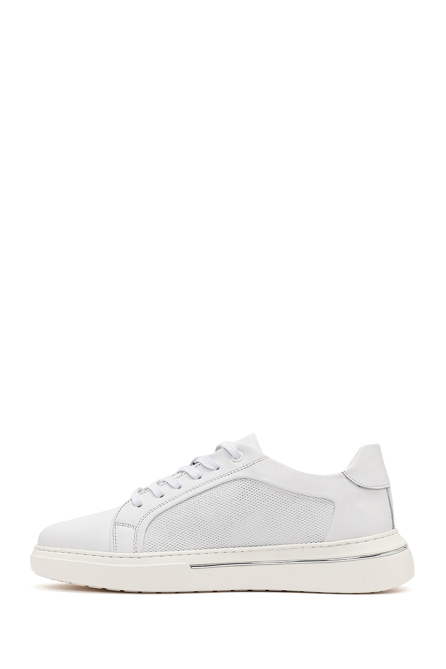 Erkek Beyaz Bağcıklı Deri Sneaker