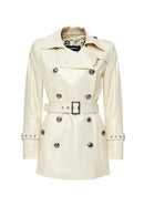 Barbara Women's Beige Double Breasted Collar Regular Leather Trench Coat | Derimod