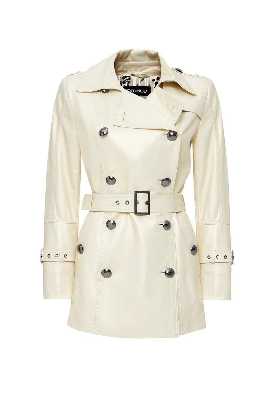 Barbara Women's Beige Double Breasted Collar Regular Leather Trench Coat