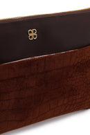 Woman Brown Suede Clutch Bag with Long Chain Strap | Derimod