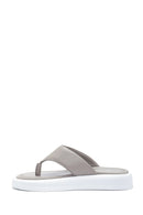 Women's Gray Leather Flip-Flop Comfort Slippers | Derimod