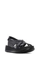 Women's Black Thick Soled Leather Comfort Sandals | Derimod