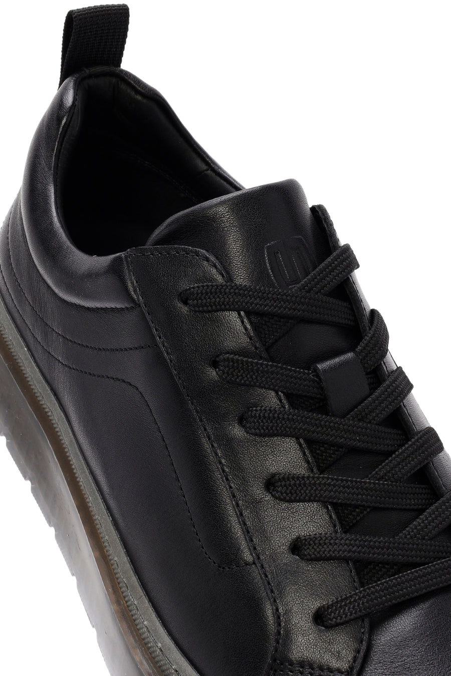 Erkek Siyah Bağcıklı Deri Sneaker