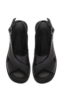 Women's Black Ankle Buckle Low Heel Leather Sandals | Derimod