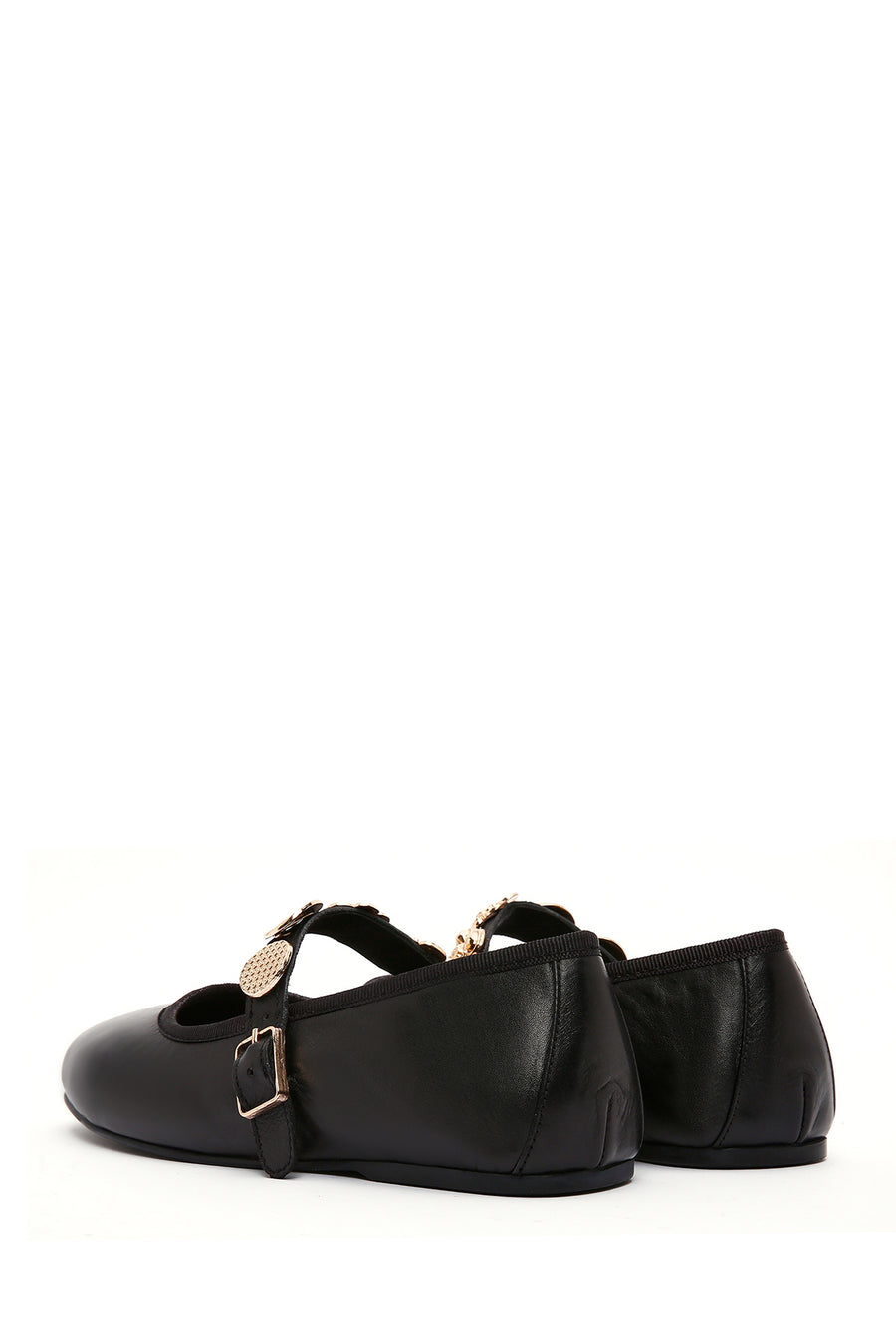 Women's Black Buckle Leather Ballerinas