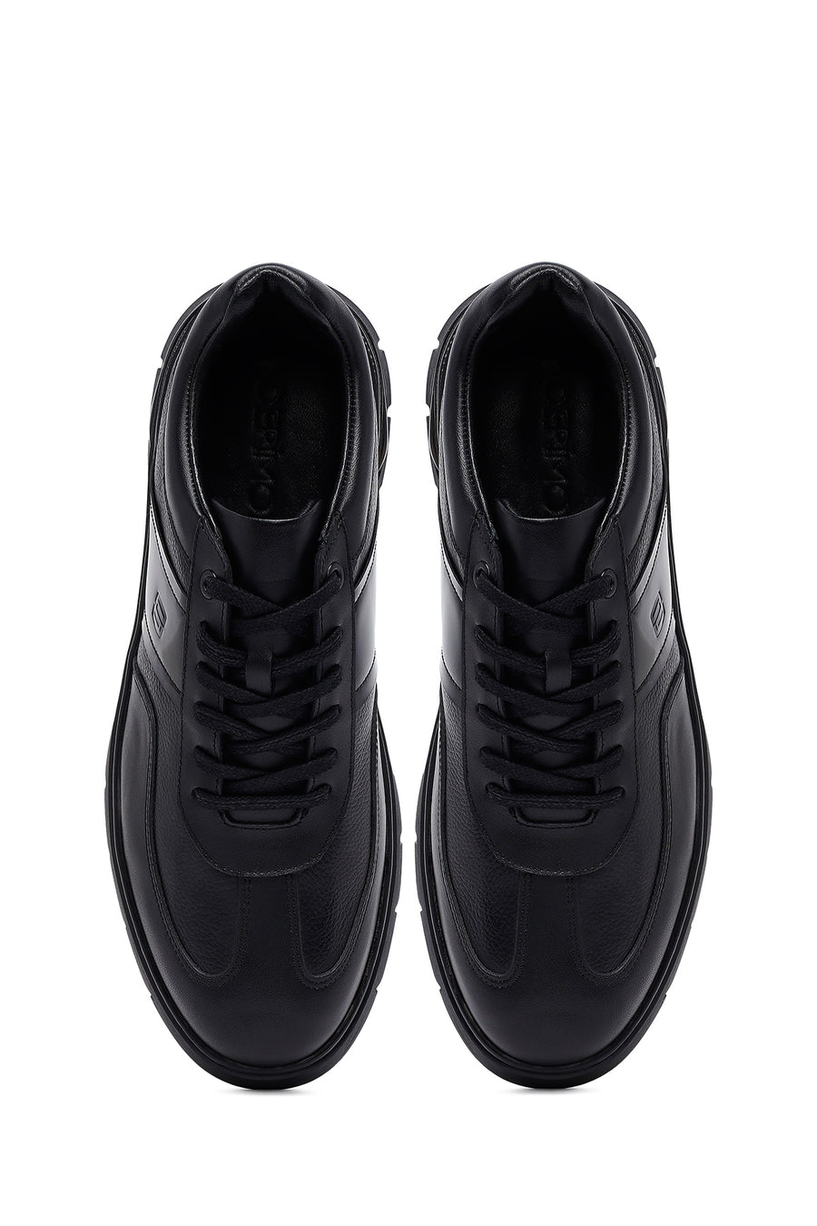 Men's Black Lace-Up Leather Casual Sneakers