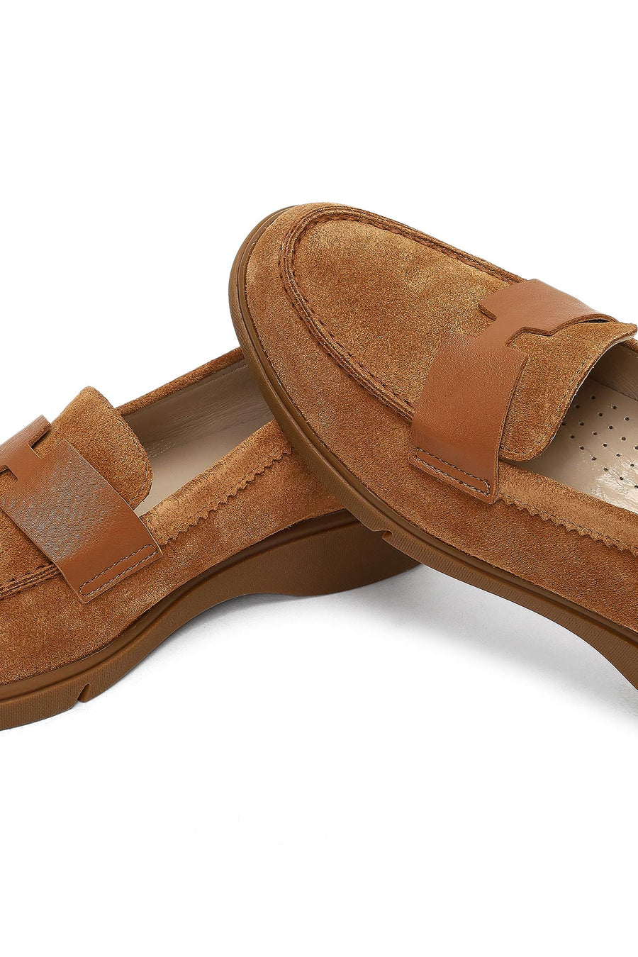 Women Tan Suede Leather Comfort Loafer