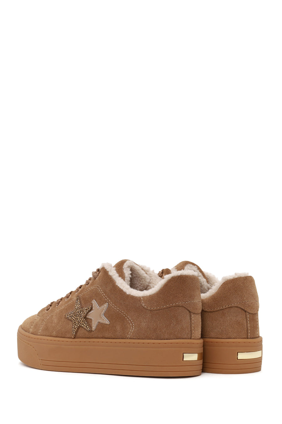 Kadın Camel Bağcıklı Kalın Tabanlı Süet Deri Teddy Sneaker