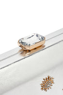 Women's Silver Long Chain Strap Stone Metallic Mini Evening Box Bag | Derimod