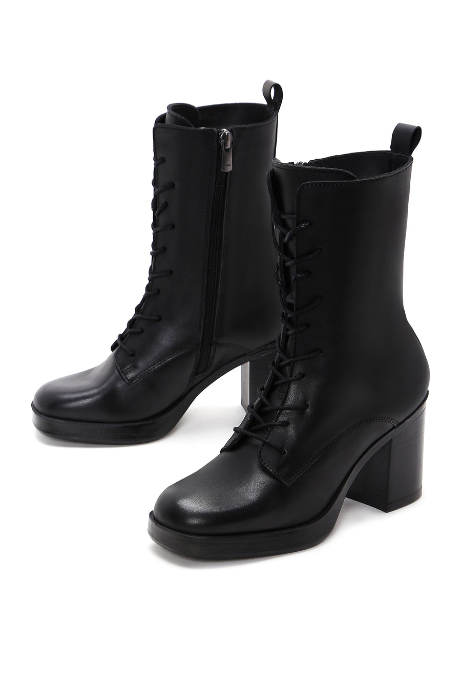 Women's Black Leather Heeled Boots