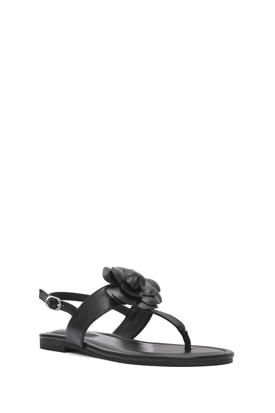 Women's Black Flower Detailed Flip Flop Sandals