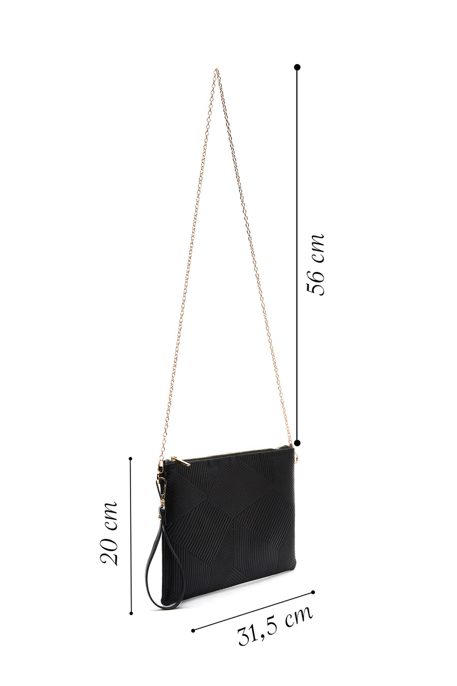 Woman Black Chain-Strap Patterned Clutch Bag