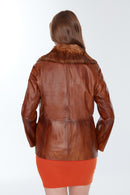 Samantha Women's Camel Leather Coat | Derimod