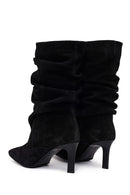 Woman Black Thin High-Heeled Suede Boots | Derimod