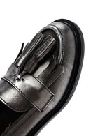 Women's Silver Leather Tasseled Masculine Loafer | Derimod