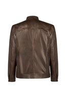 Oscar Male Brown Zippered Leather Jacket | Derimod