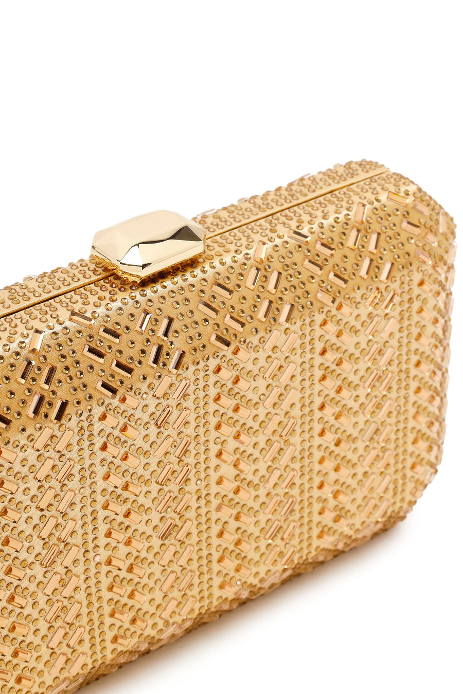 Woman Gold Long Chain Strap Embellished Mini Box Evening Bag